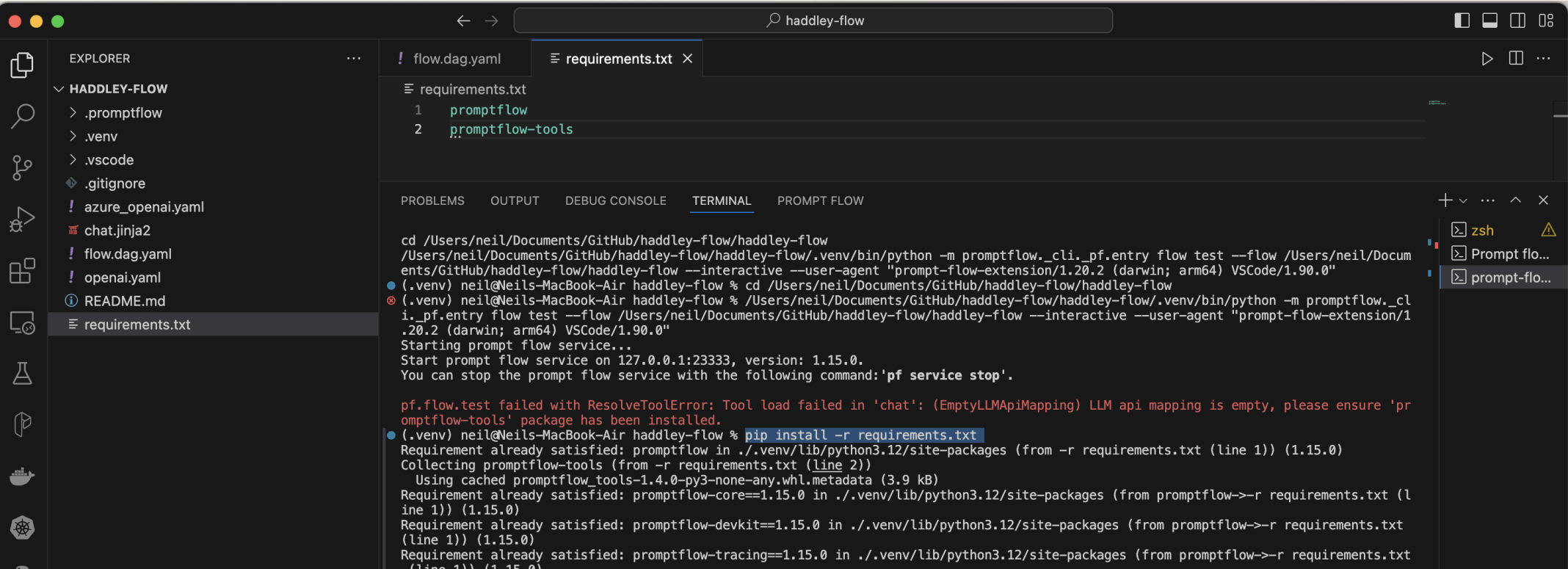 I updated requirements.txt and using pip install -r requirements.txt to install promptflow-tools