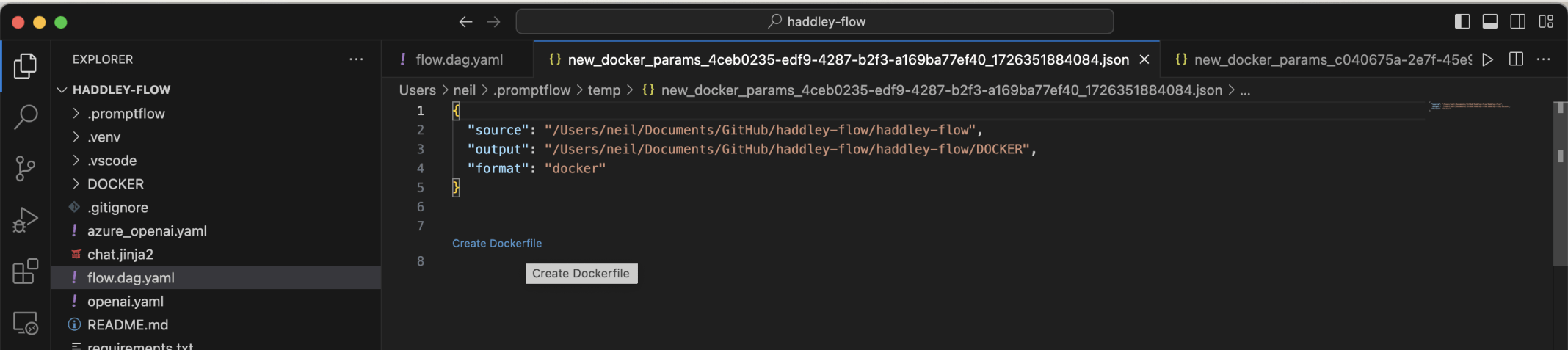 I clicked the Create Dockerfile link