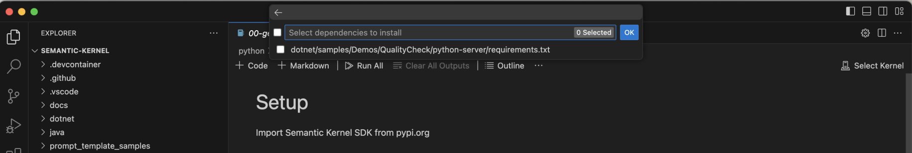 I did not select a requirements file