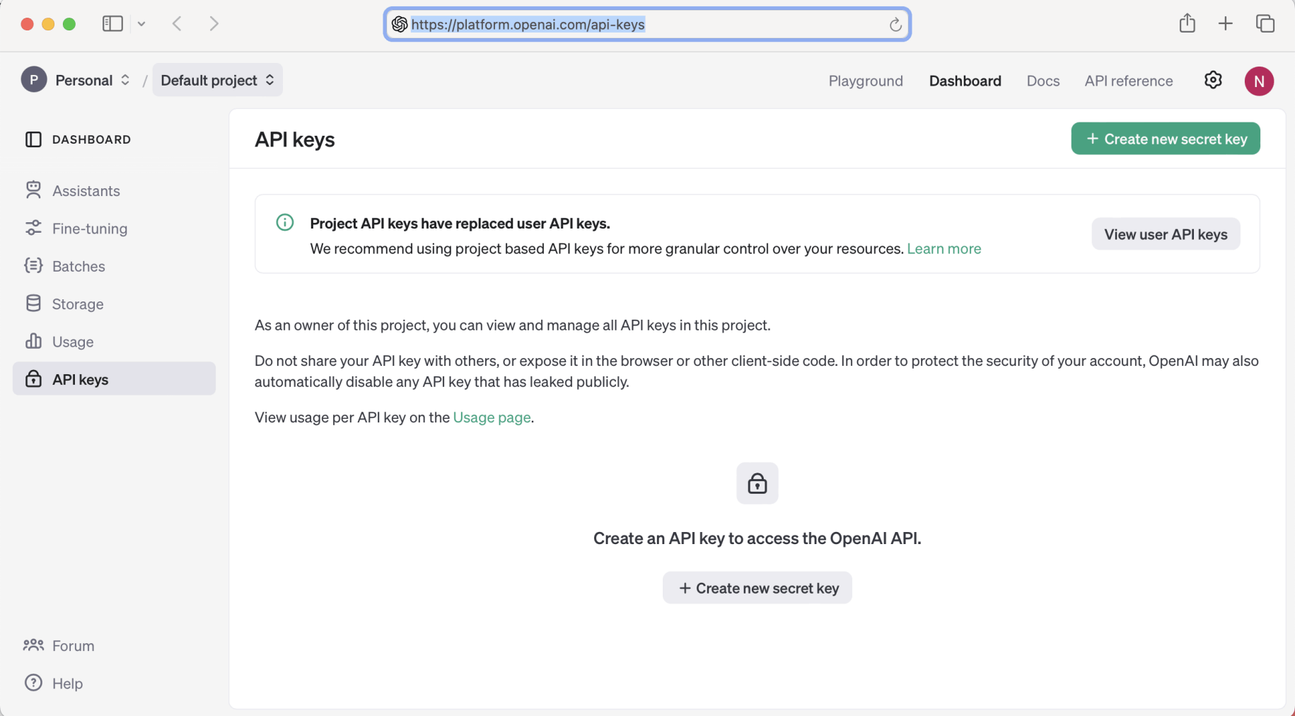 I created an api key https://platform.openai.com/api-keys