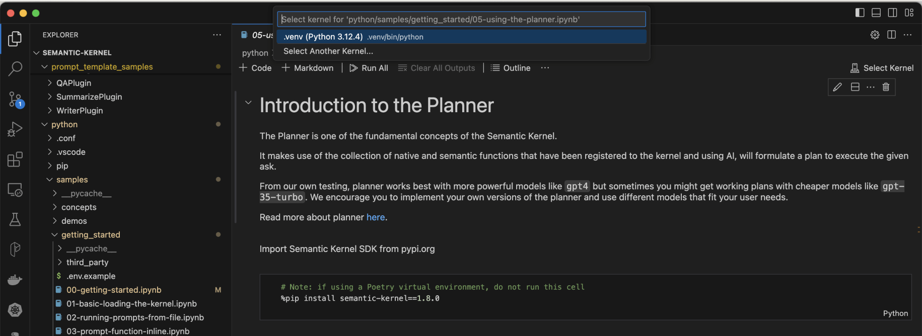 I selected the existing .venv environment