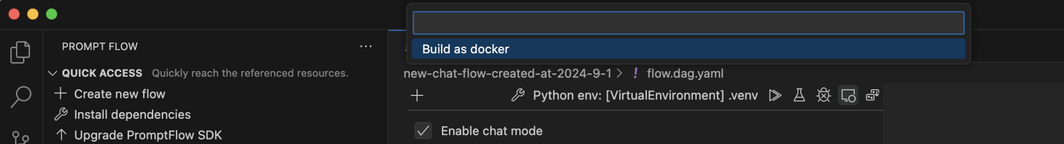 I selected the Build as docker menu item