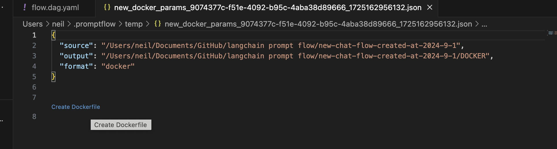 I clicked on the Create Dockerfile link