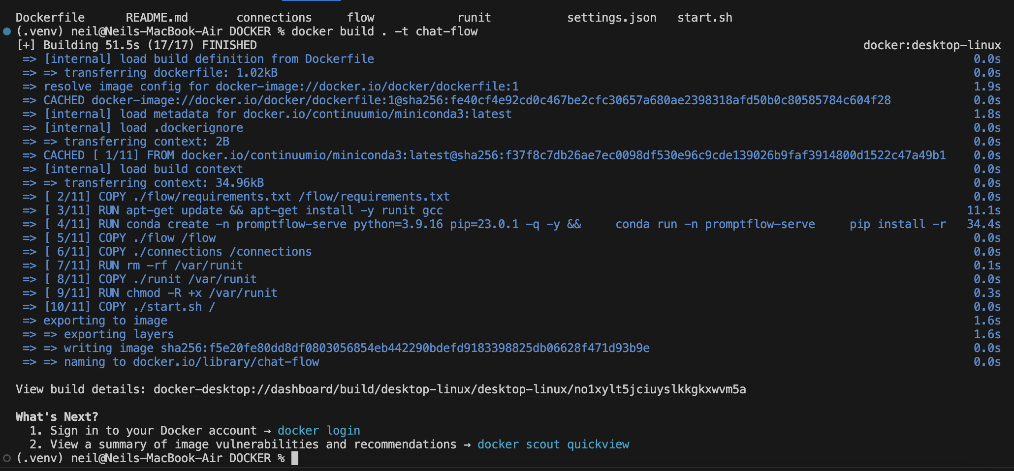 I navigated into the DOCKER directory and used docker build to create a docker image