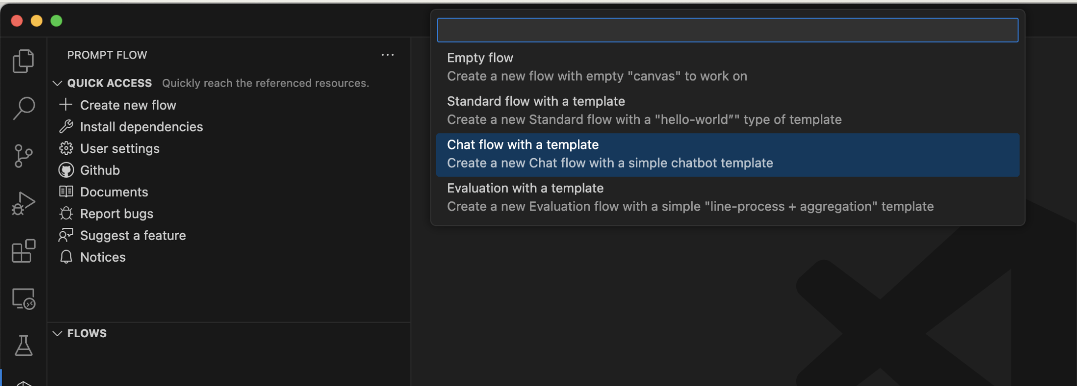I used the Prompt Flow extension to create a Chat flow