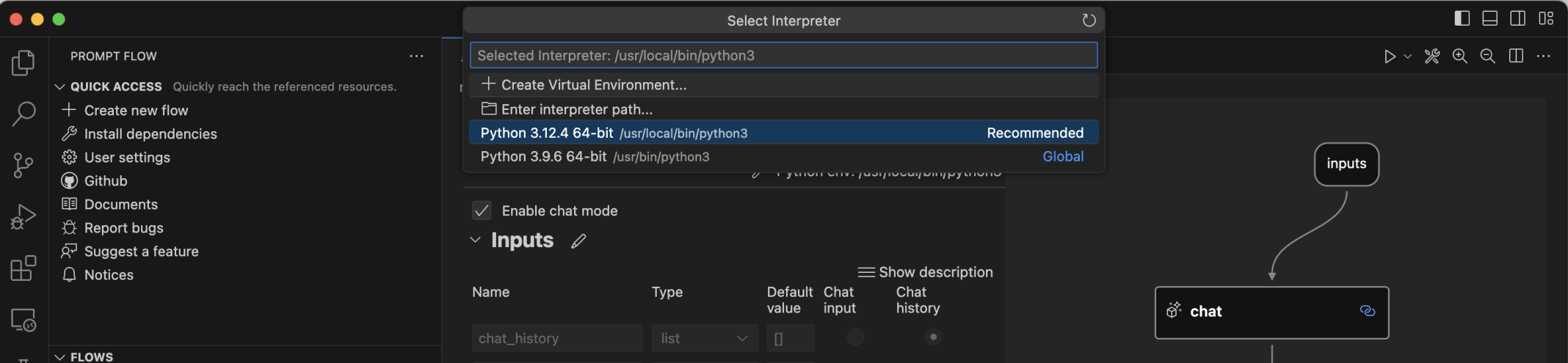 I selected the + Create Virtual Environment... menu item