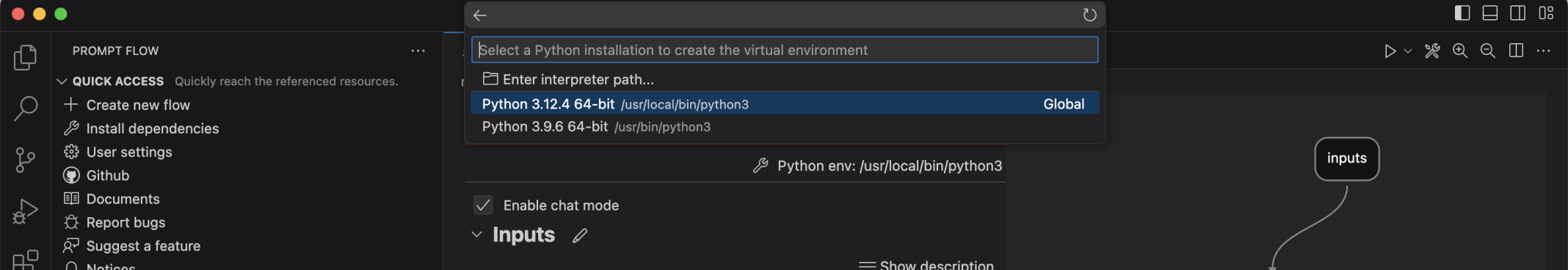 I selected the Python version 3.12.4