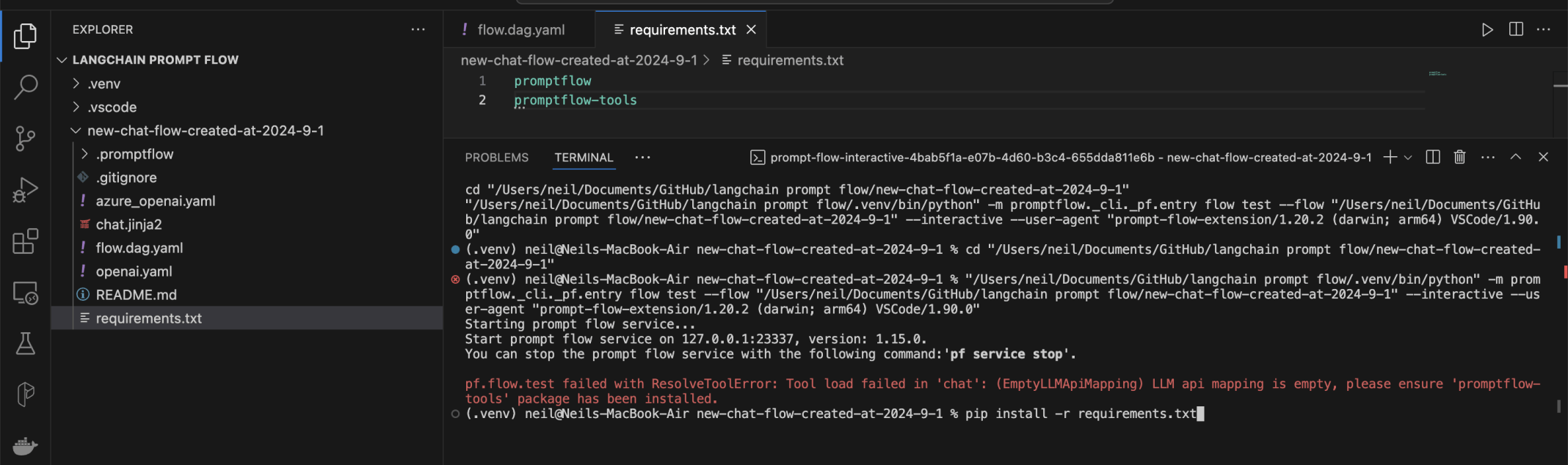 I added promptflow-tools to the requirements.txt file and ran pip install.