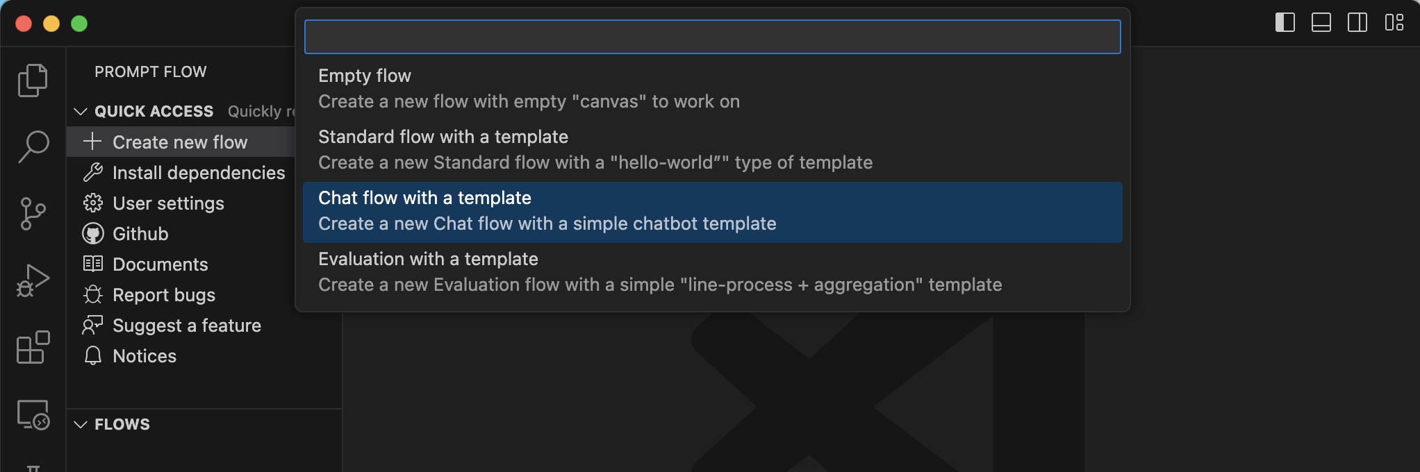 I used the Visual Studio Code Prompt flow Extension to create a Chat flow