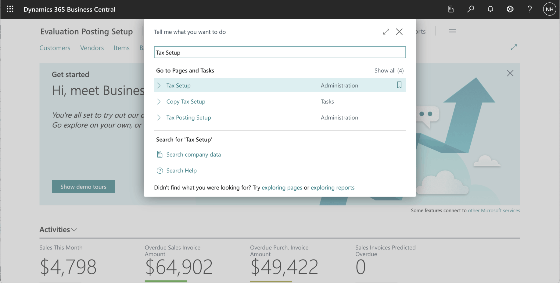 I used search to navigate to the Tax Setup page