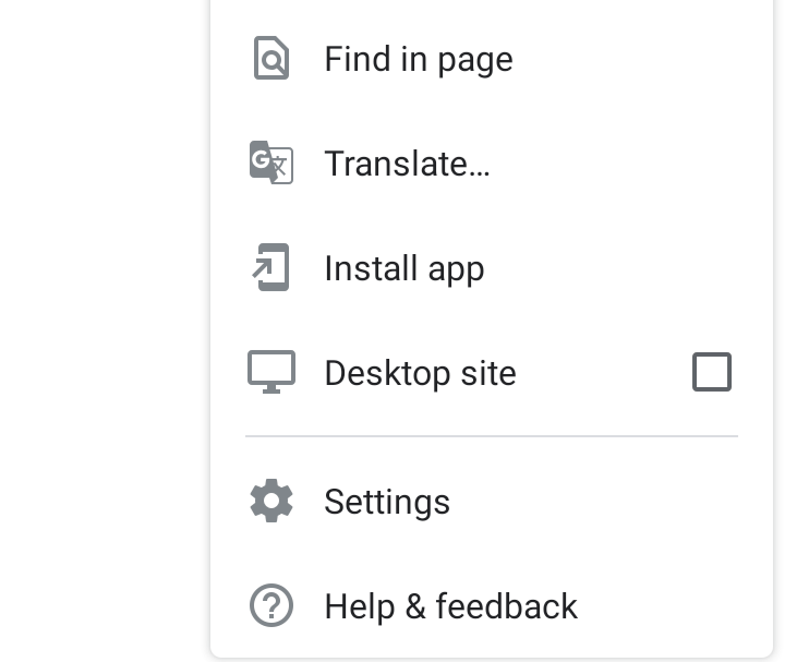 Install app menu item