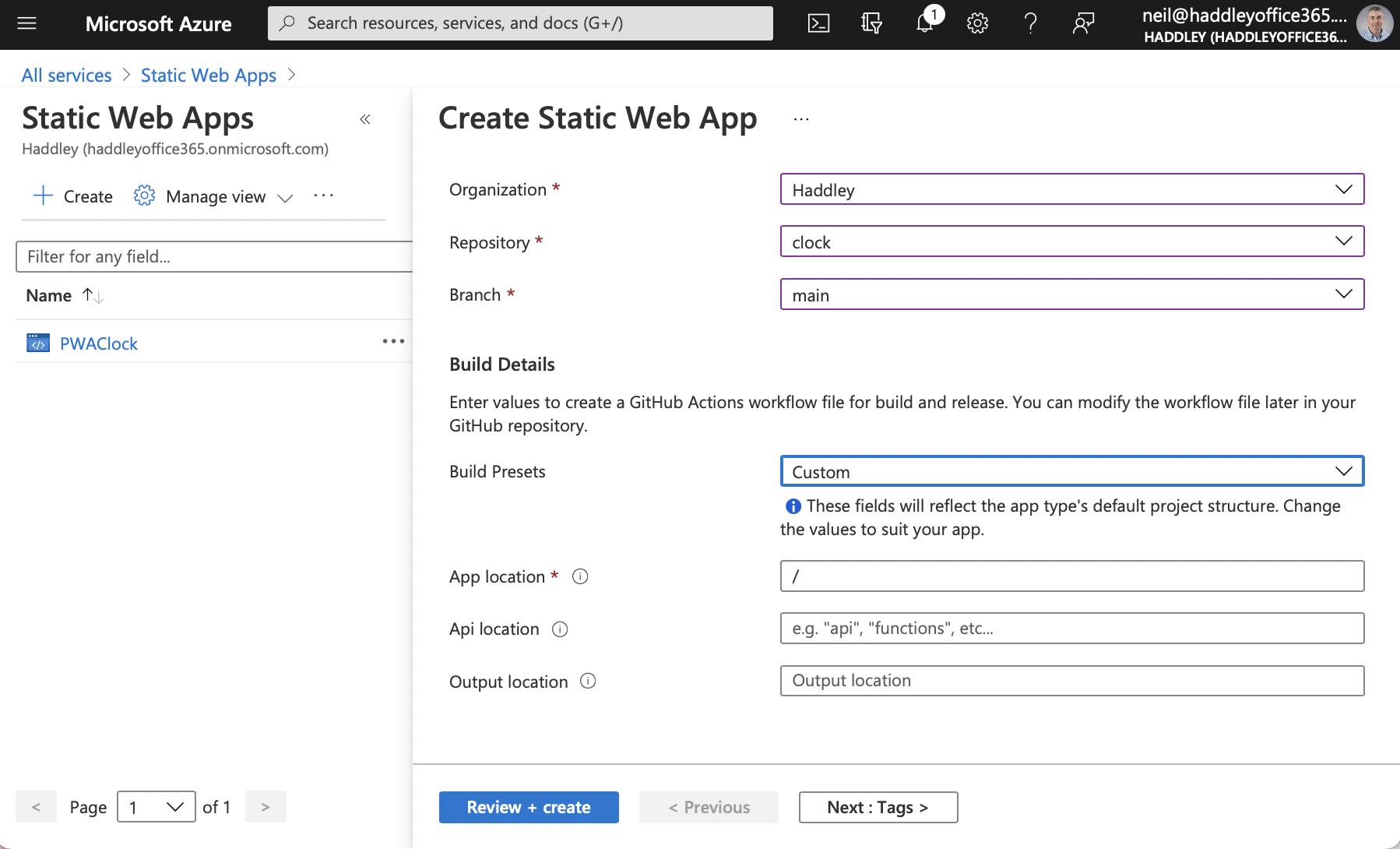 Specify the build details.