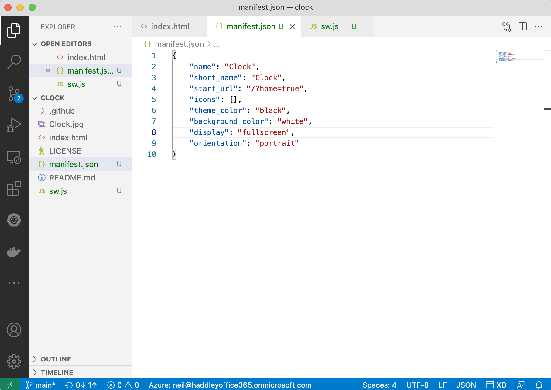 The manifest file describes the Progressive Web Application