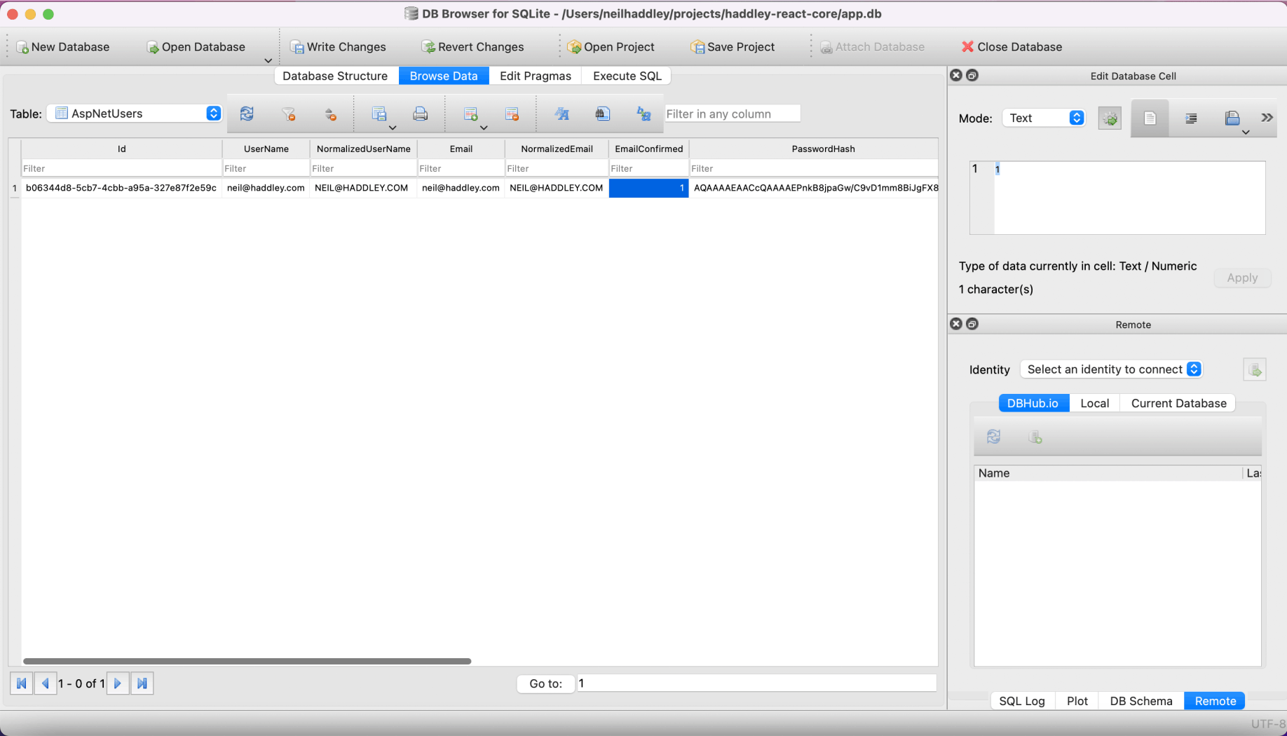 I used sqlitebrowser to update the EmailConfirmed column in the AspNetUsers table so that I could login.