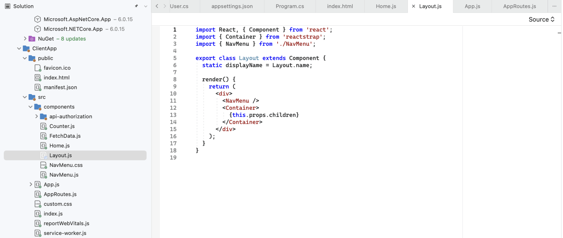 The Layout component includes a Navigation menu.