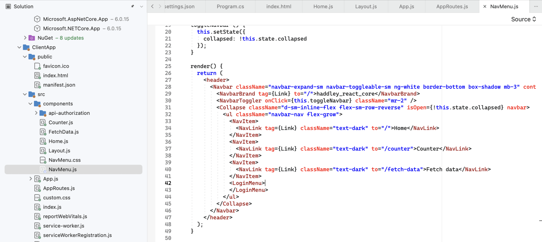 The Navigation Menu component include a reference to a Logon component