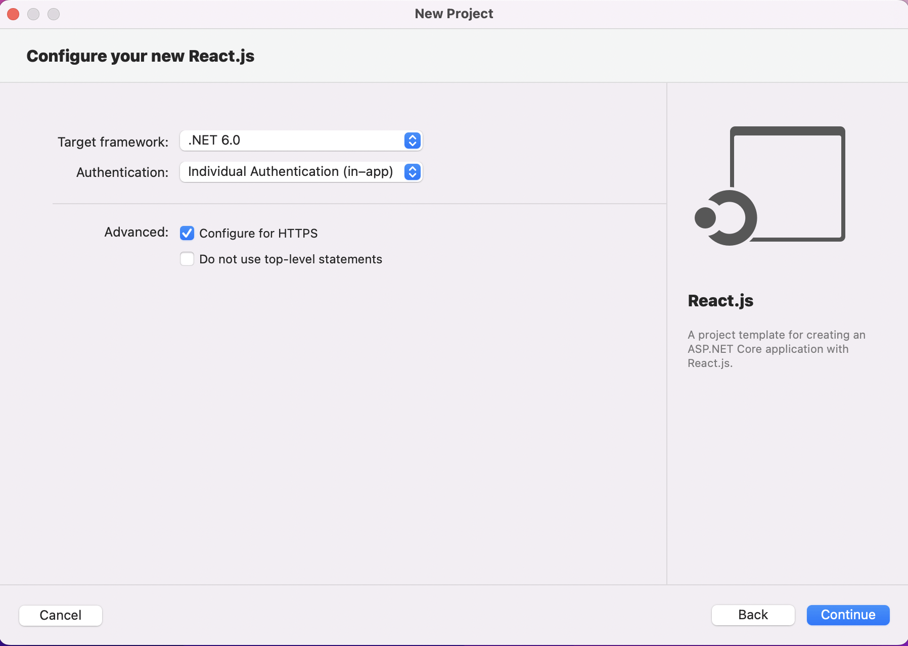 I selected the (cross platform) ASP.NET Core 6 framework