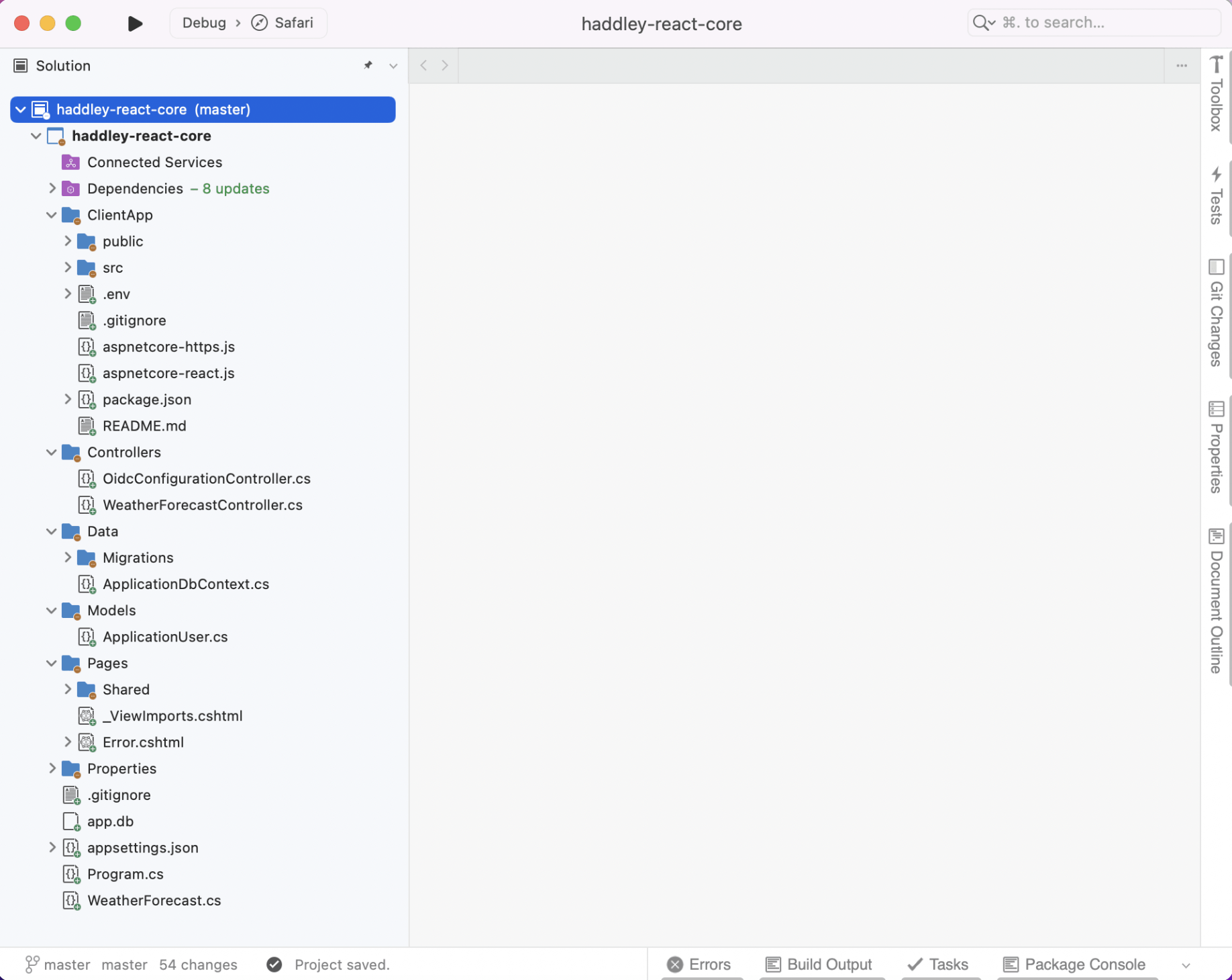The template includes client and server-side code