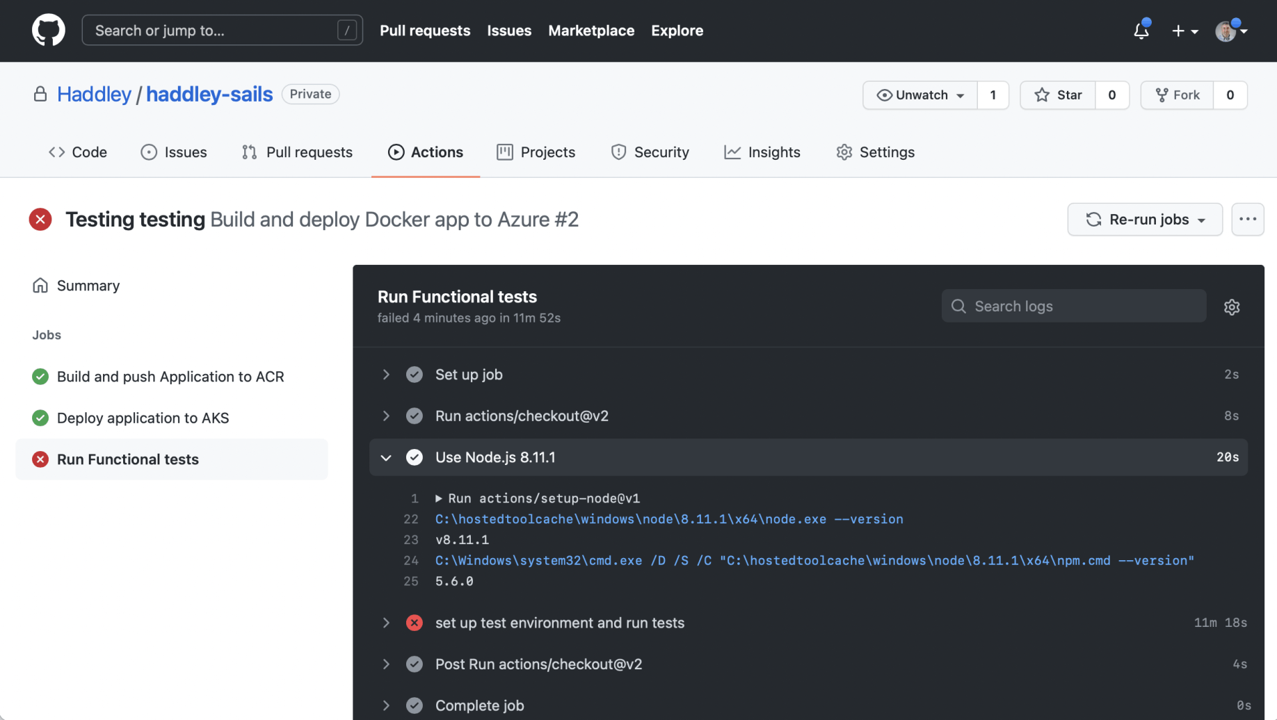 code is deployed and functional test fails (as expected)