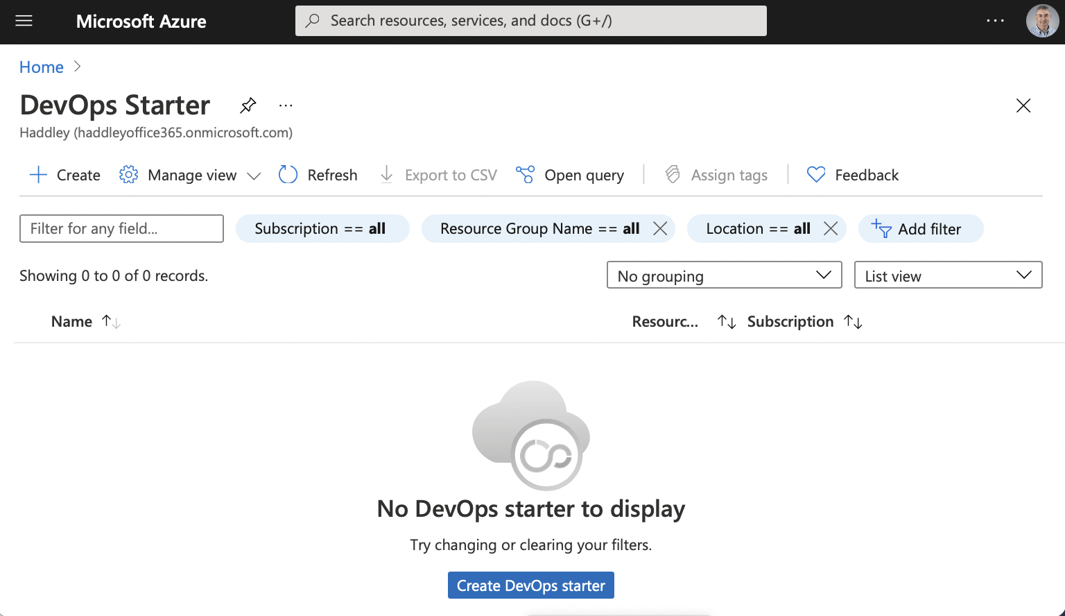 Create DevOps starter