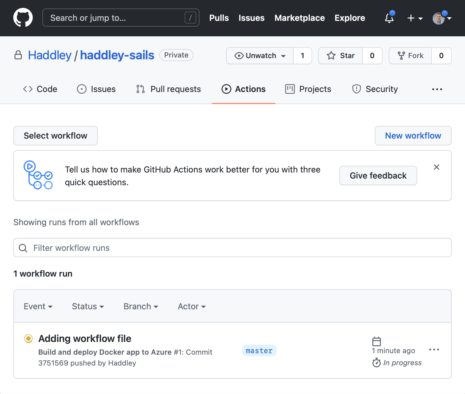 GitHub action is running