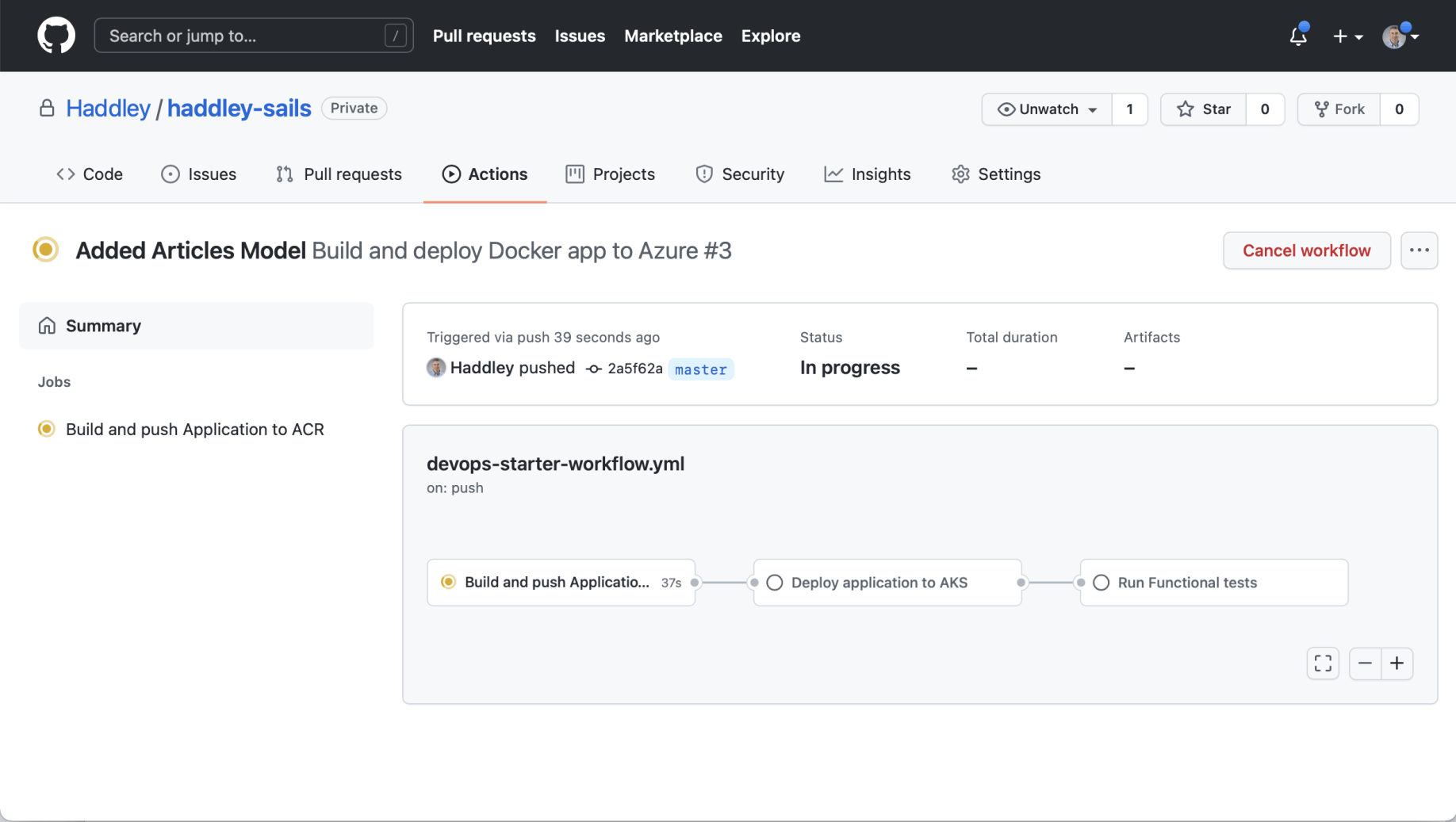 GitHub action in progress