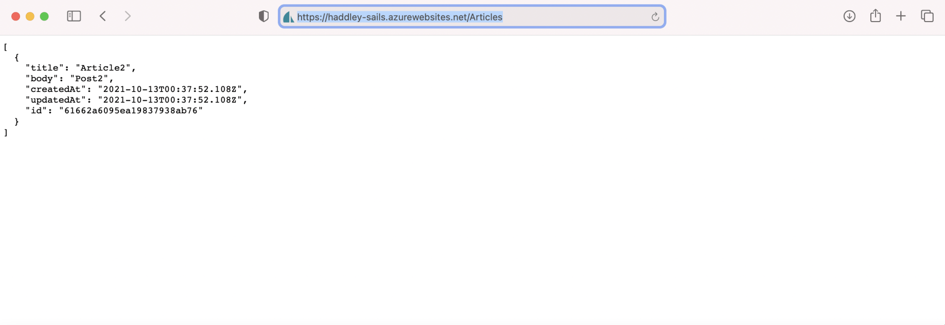 https://haddley-sails.azurewebsites.net/articles connected to Azure Cosmos DB for MongoDB