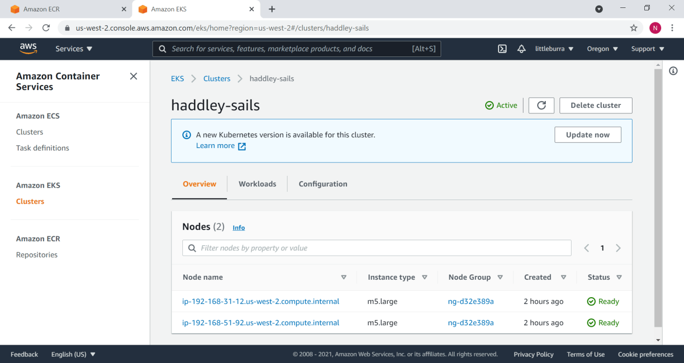 Two nodes in the cluster