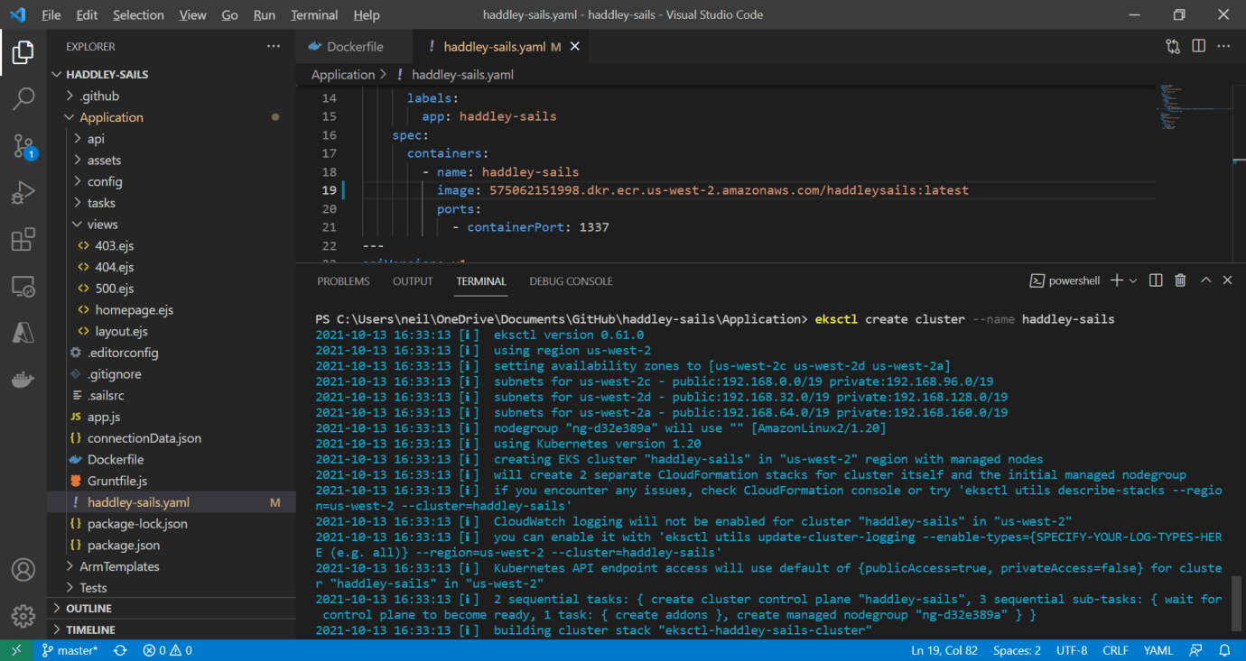 eksctl create cluster --name haddley-sails