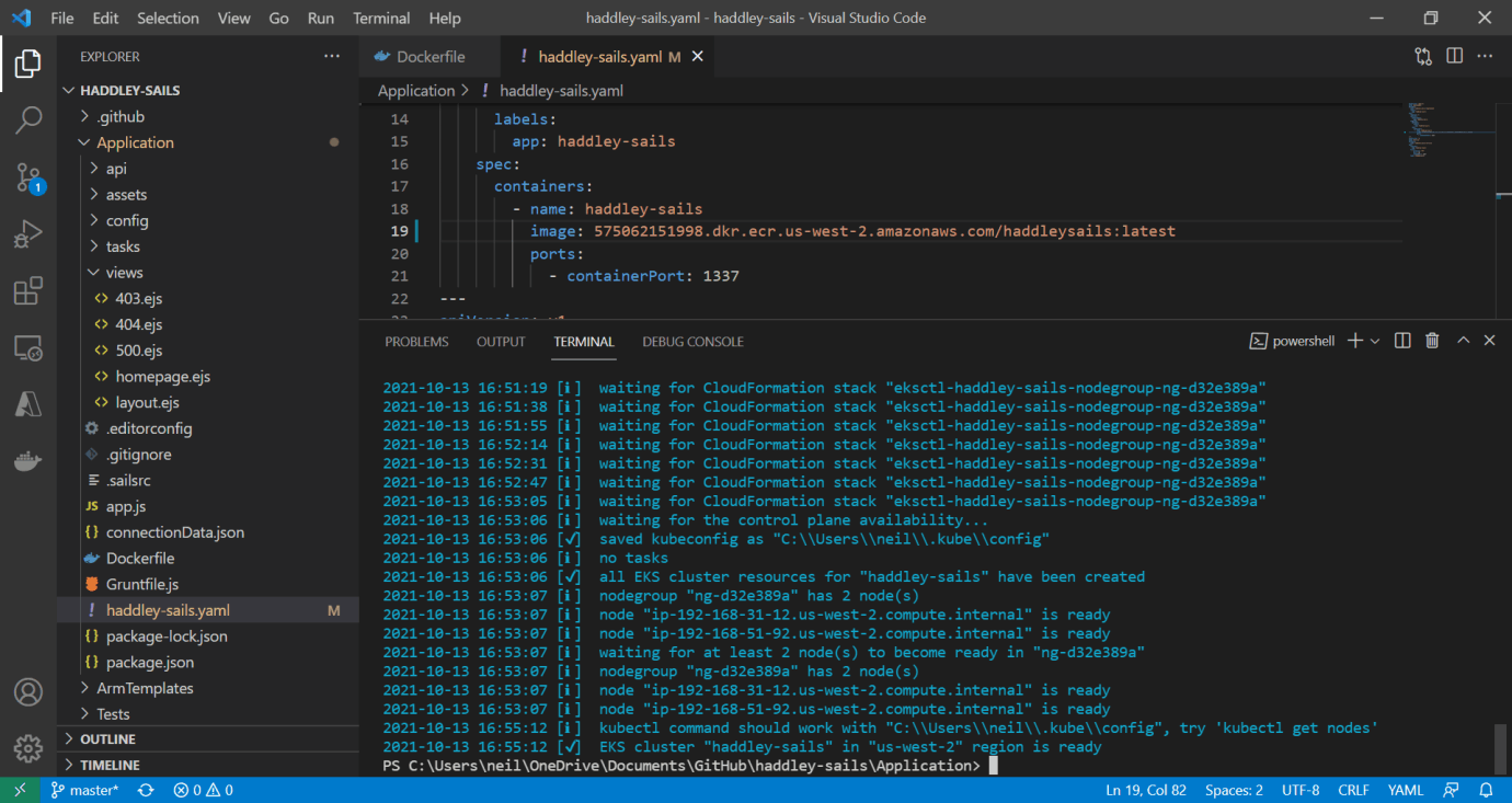 The Amazon EKS cluster is ready