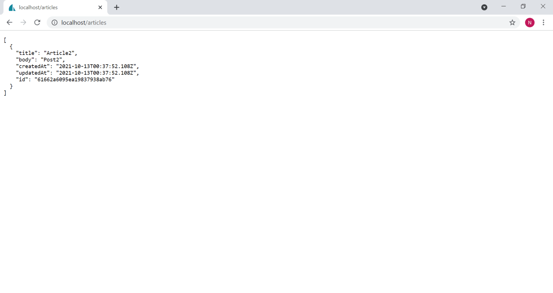 using the container running locally to retrieve the articles data