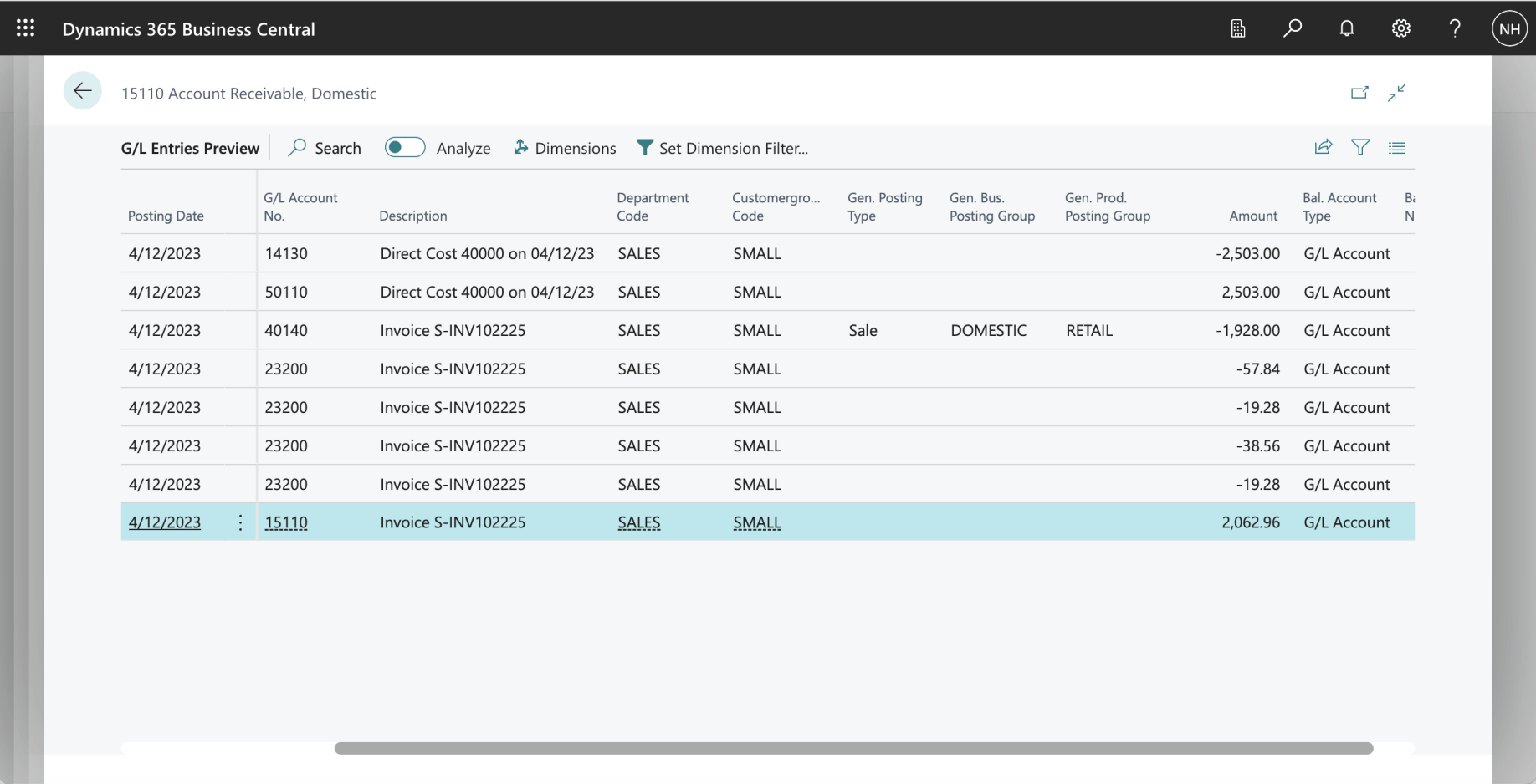 Here are the entries that are generated from the Sales Invoice Document