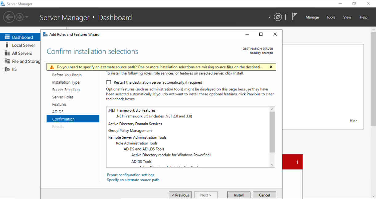 I confirmed the installation selections and clicked Install
