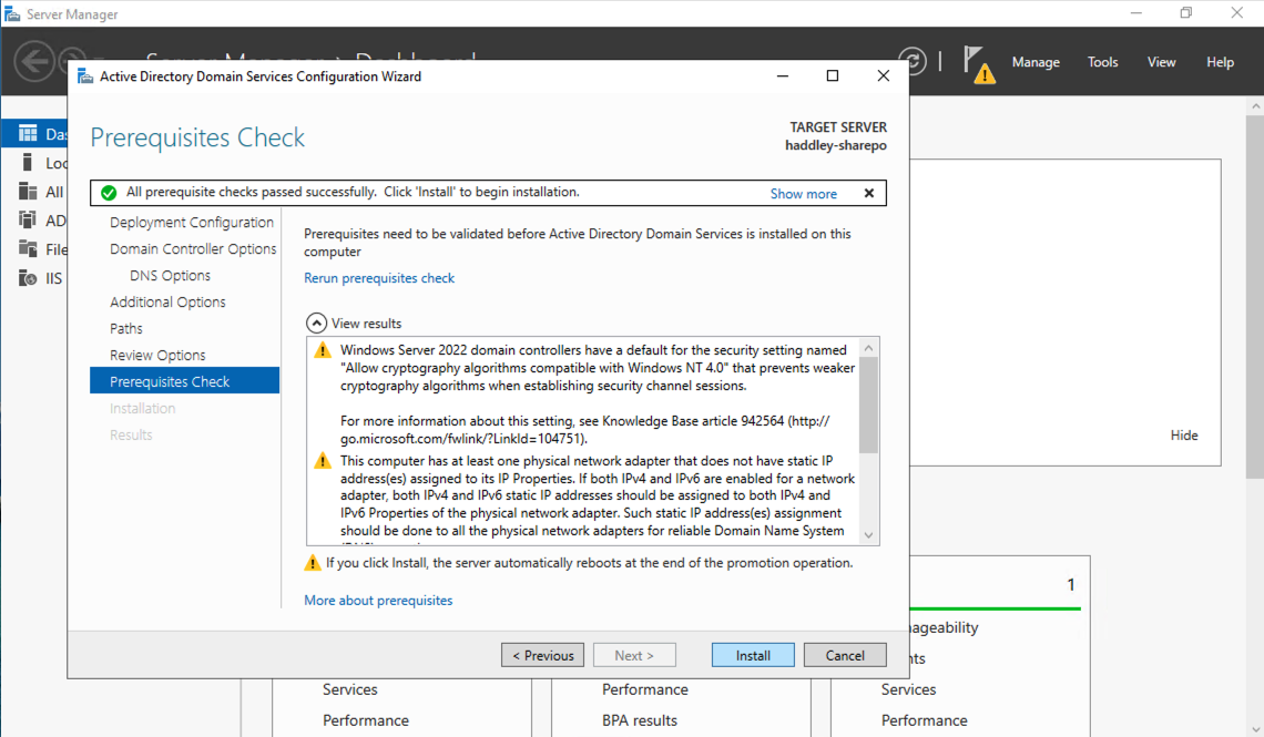 All prerequisite checks passed and I clicked Install