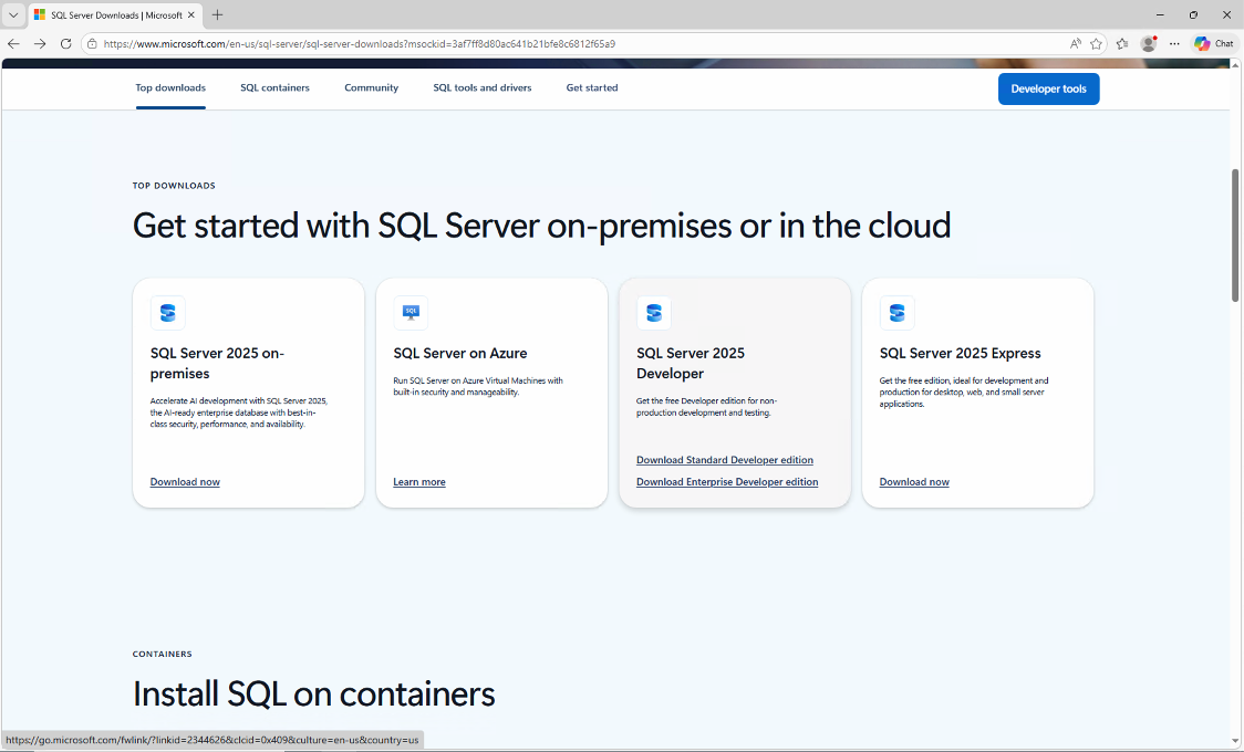 I navigated to the SQL Server downloads page on microsoft.com