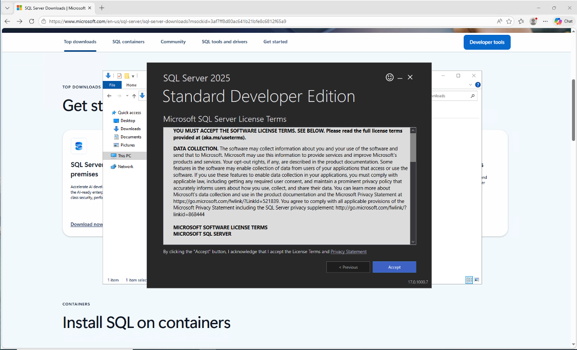 I accepted the Microsoft SQL Server licence terms