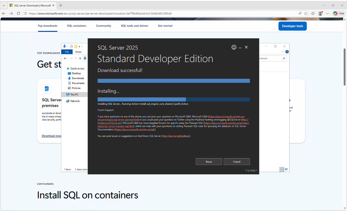 The installer was running the SQL Server engine installation