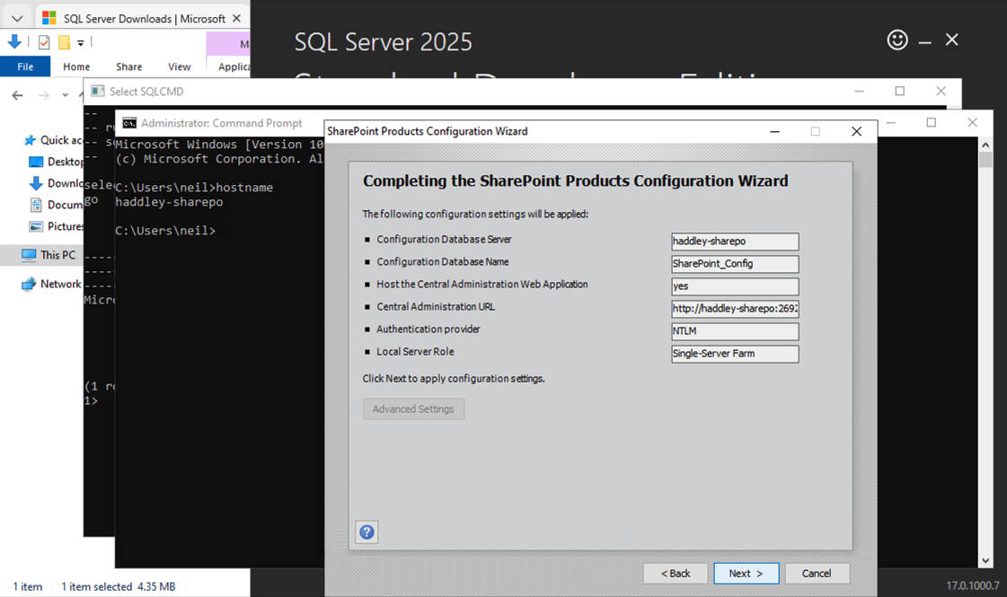 I reviewed the complete configuration summary and clicked Next to apply it