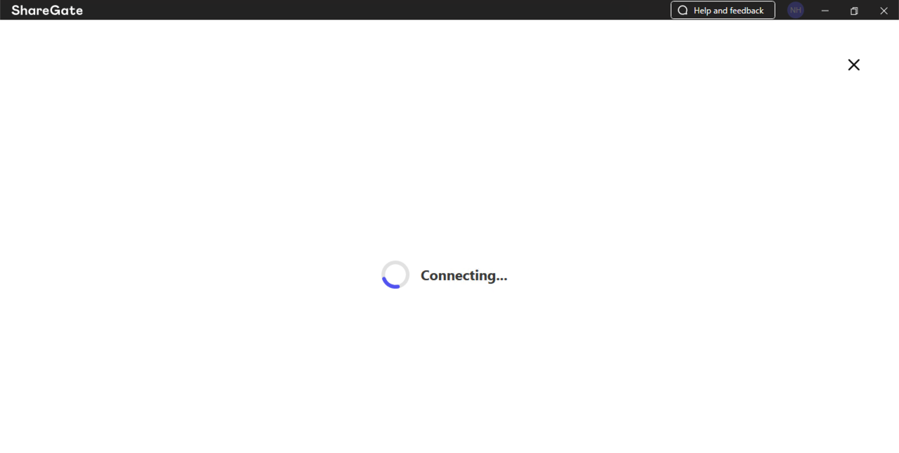 ShareGate Migrate showed "Connecting..." while establishing the connection