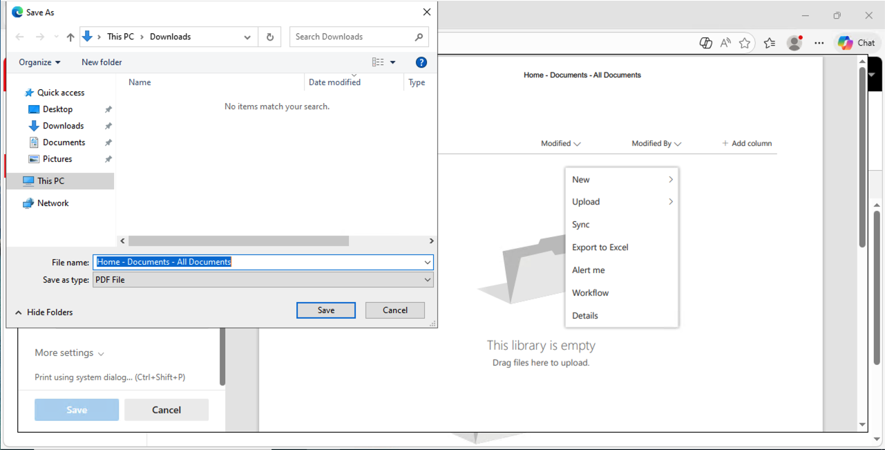 I saved the printed PDF as "Home - Documents - All Documents" to the Downloads folder