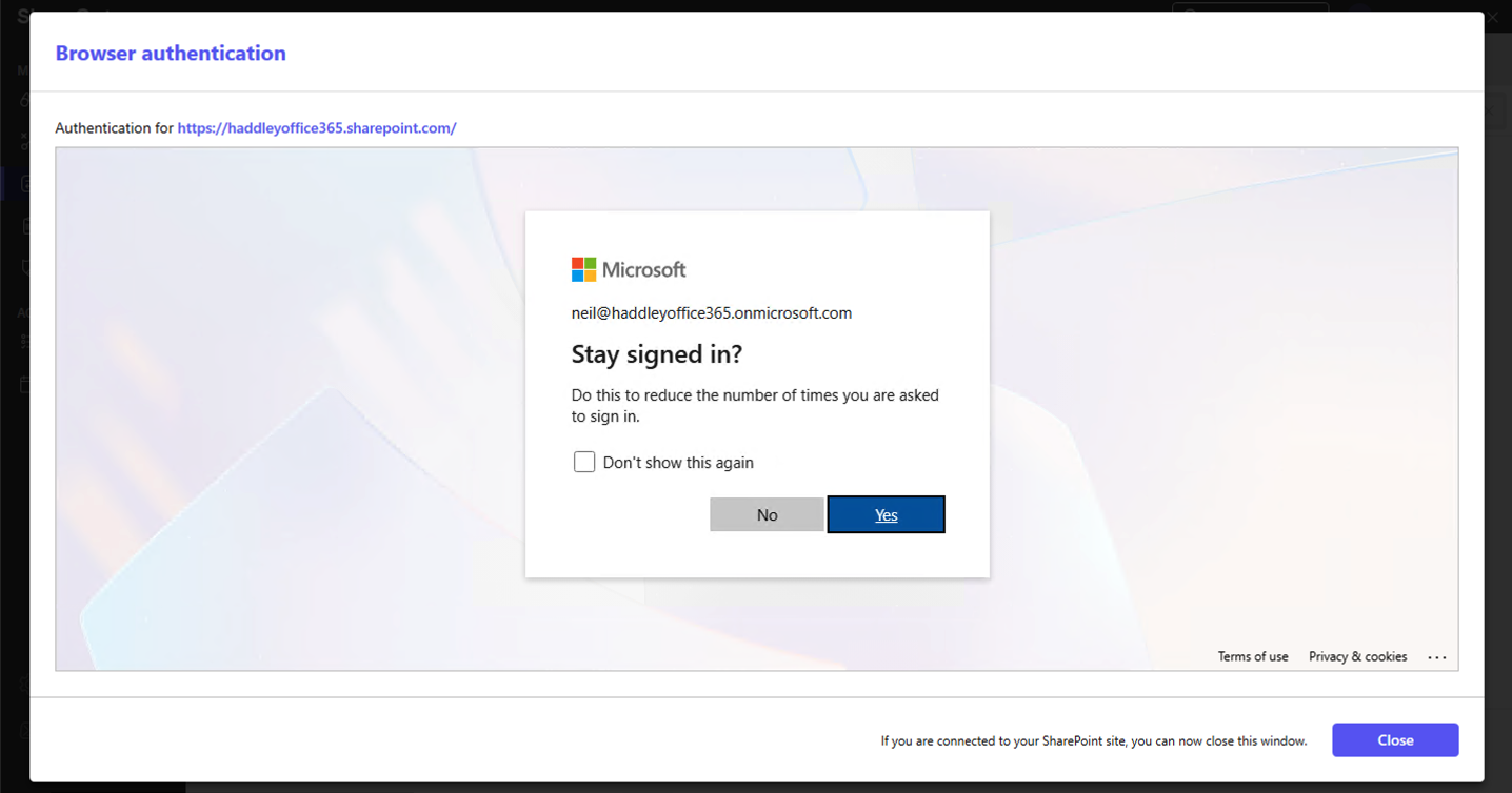 Microsoft asked "Stay signed in?" and I clicked Yes