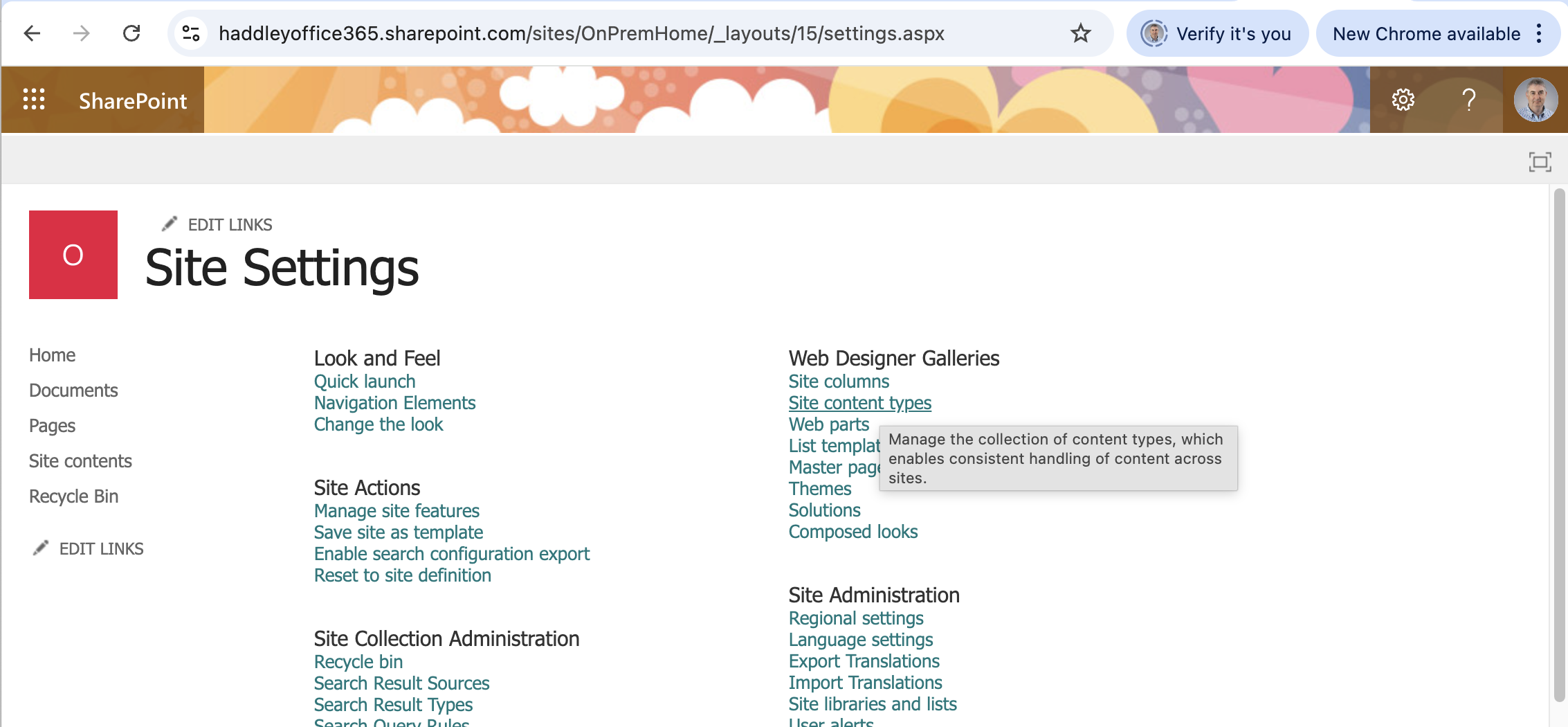 I opened Site Settings and hovered over "Site content types" to check the content type was migrated
