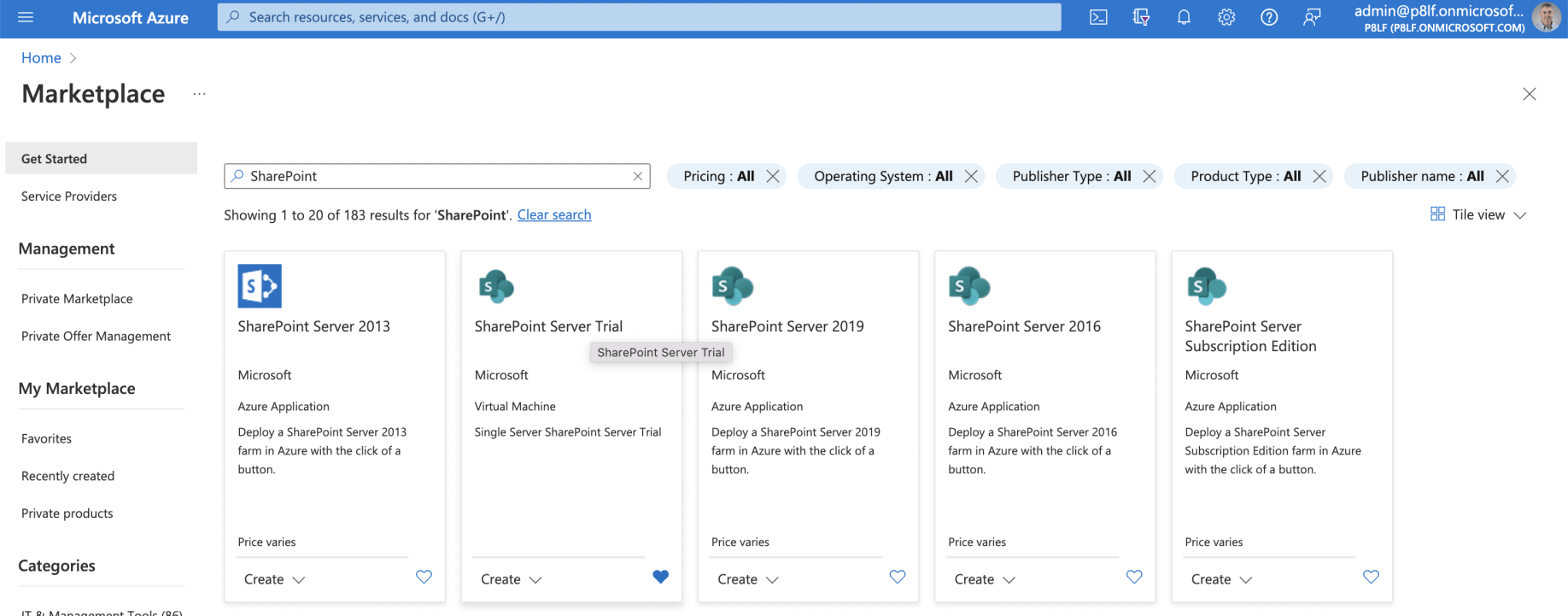 I used 'see all' link to view the SharePoint related Marketplace items