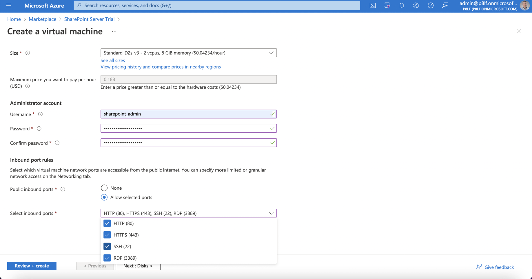 I specified an administrator user name 'sharepoint_admin'