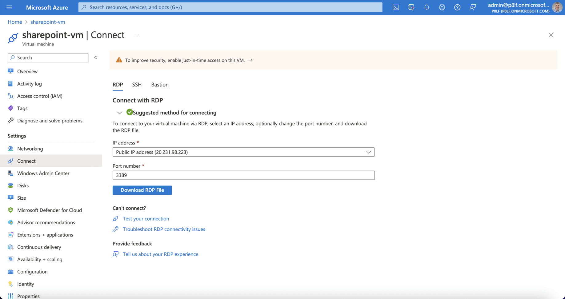 I selected 'Download RDP File' (Remote Desktop Protocol)