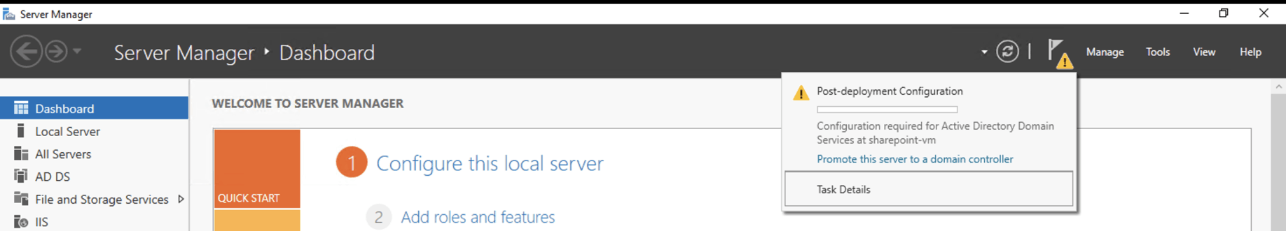I needed to promote the server to a domain controlled