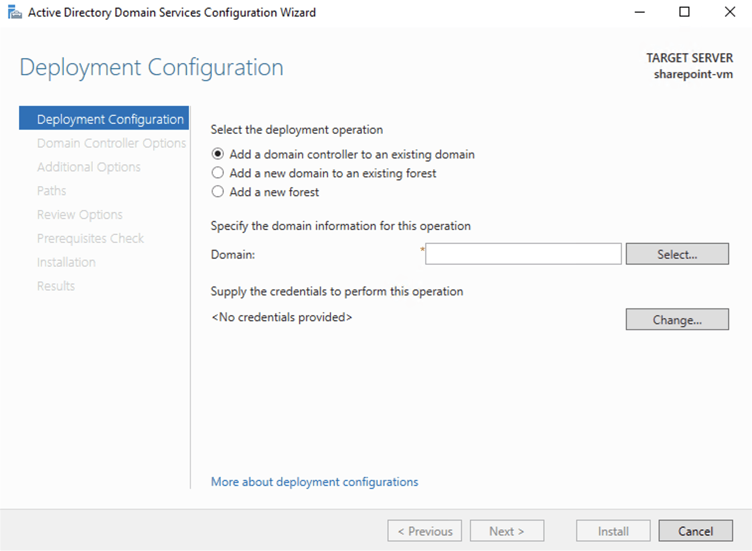 I started the Active Directory Domain Services Configuration Wizard