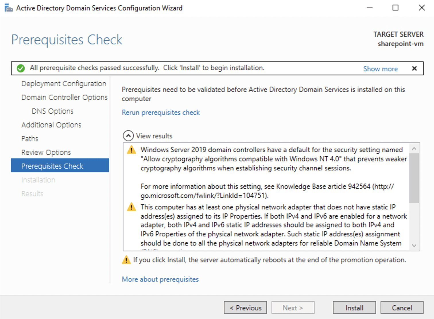 I reviewed the warnings and clicked install