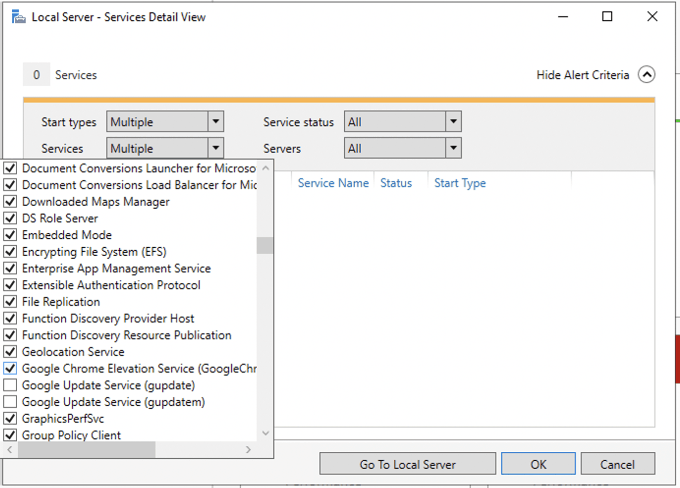 I deselected the 'Google Update' services