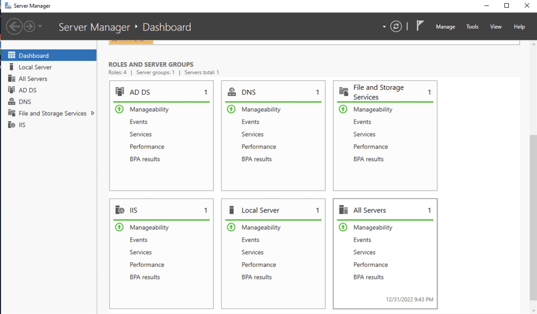 The were no errors in the Server Manager Dashboard